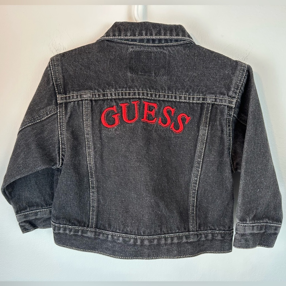 GUESS Denim Toddler Black Jean Jacket Red Embroidered Back | Size 2T | RARE